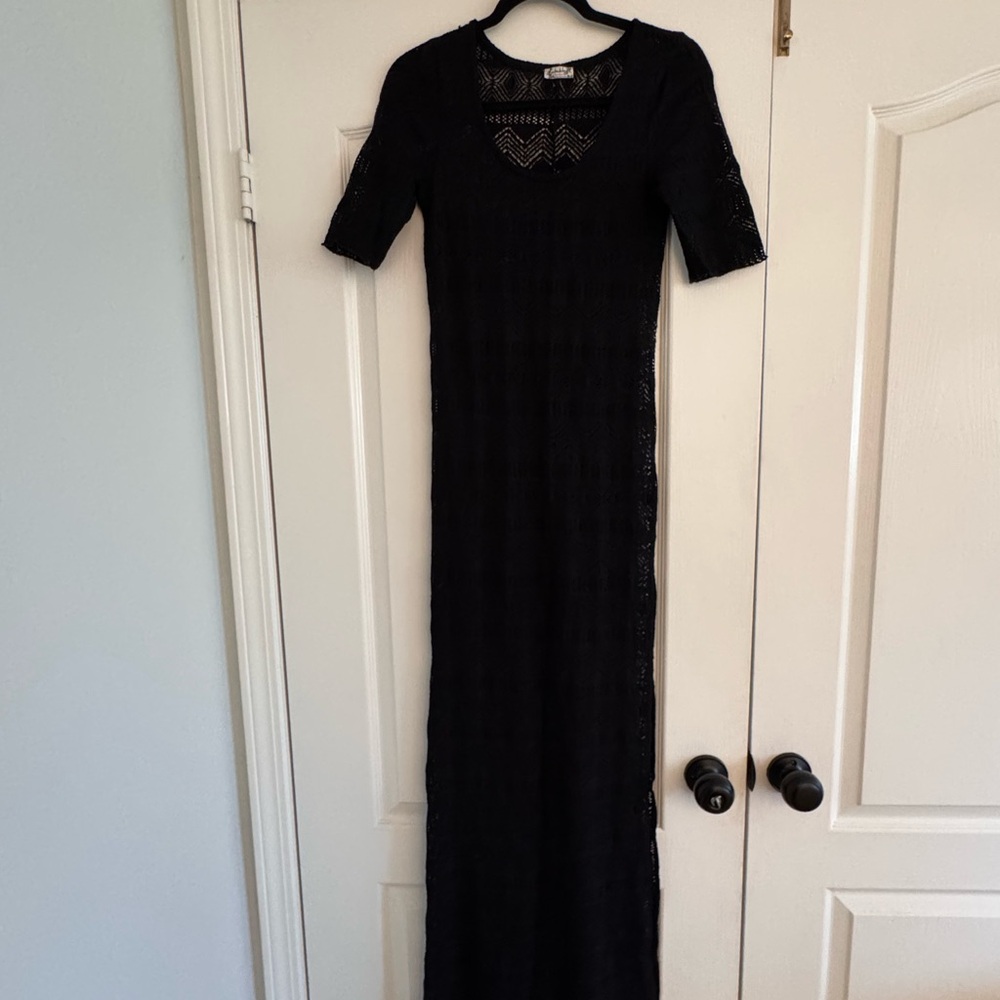 Free People Black Crochet Lace Long Sleeve Sheer Dress